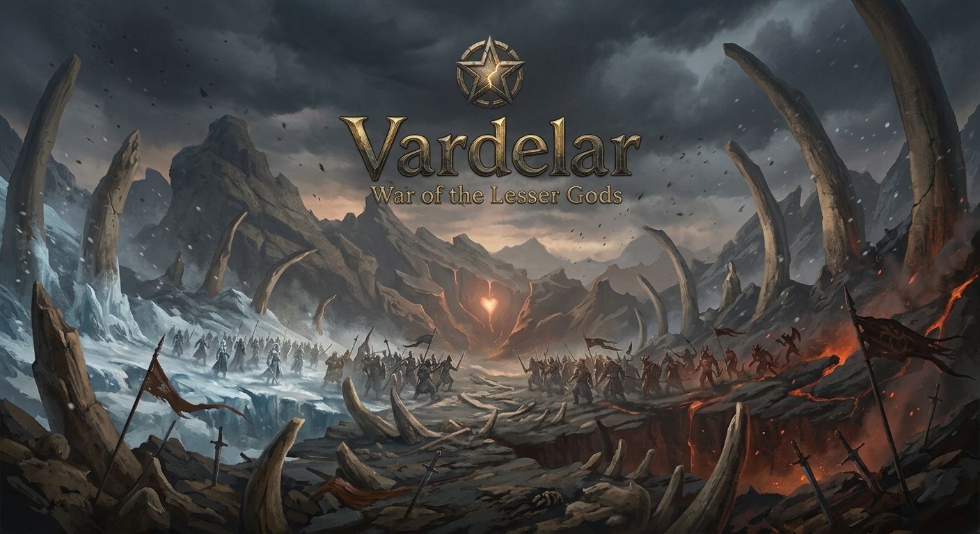 Vardelar Idle: two armies meet on a field of giant bones between ice and fire